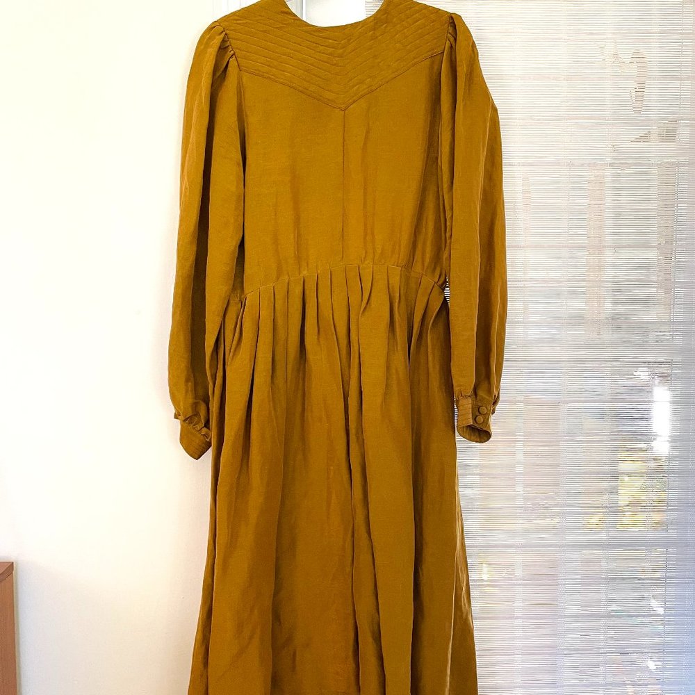 Kara Thoms Gold Silk Linen Midi Dress